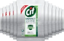 Cif Disinfect & Shine Wipes Original Desinfectie Schoonmaakdoekjes - 12 X 30 Doekjes - Voordeelverpakking