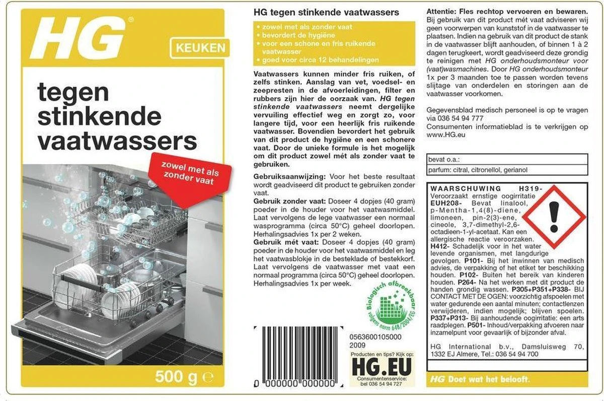 HG Tegen Stinkende Vaatwassers - 500gr - Voor Een Schone En Fris Ruikende Vaatwasser - Voor 12 Behandelingen 2 HG Tegen Stinkende Vaatwassers - 500gr - Voor Een Schone En Fris Ruikende Vaatwasser - Voor 12 Behandelingen - Afbeelding 2