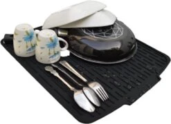 HOMYHON Afdruipmat -Afdruipmat Siliconen -Pannenonderzetter- Antislip -Hittebestendig - Aanrecht Mat -Siliconen Mat - 40 X 46 Cm - Zwart -HG Sales 1200x876 1