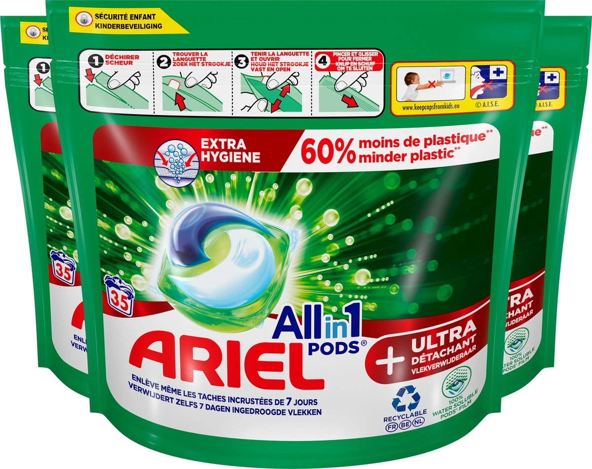 Ariel All In 1 Wasmiddel Pods+ Vlekverwijderaar - Wascapsules - Voordeelverpakking - 3 X 35 Wasbeurten 1 Ariel All In 1 Wasmiddel Pods+ Vlekverwijderaar - Wascapsules - Voordeelverpakking - 3 X 35 Wasbeurten