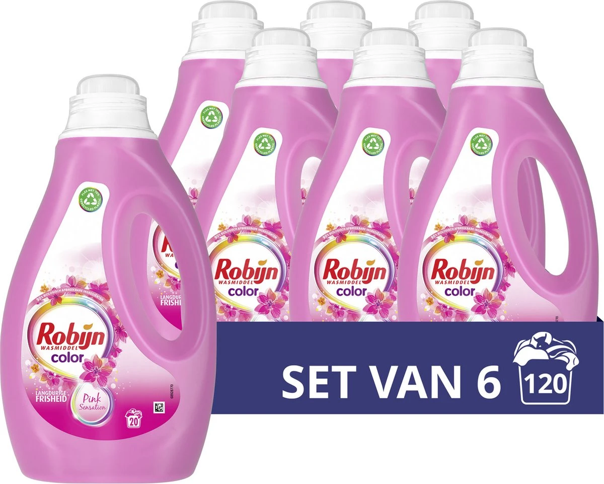 Robijn Color Pink Sensation Vloeibaar Wasmiddel - 6 X 20 Wasbeurten - Voordeelverpakking 1 Robijn Color Pink Sensation Vloeibaar Wasmiddel - 6 X 20 Wasbeurten - Voordeelverpakking