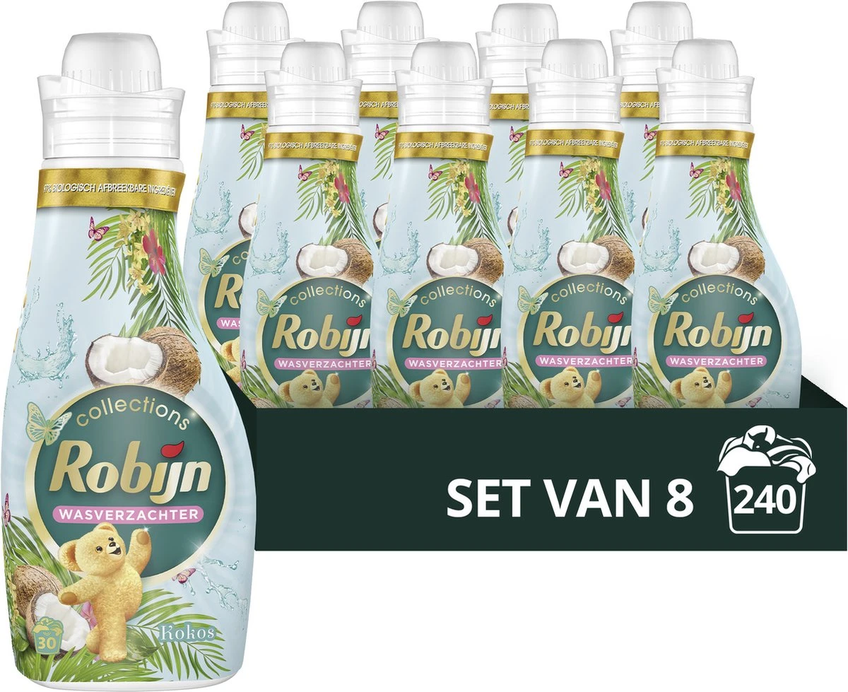 Robijn Collections Kokos Wasverzachter - 8 X 30 Wasbeurten - Voordeelverpakking 1 Robijn Collections Kokos Wasverzachter - 8 X 30 Wasbeurten - Voordeelverpakking