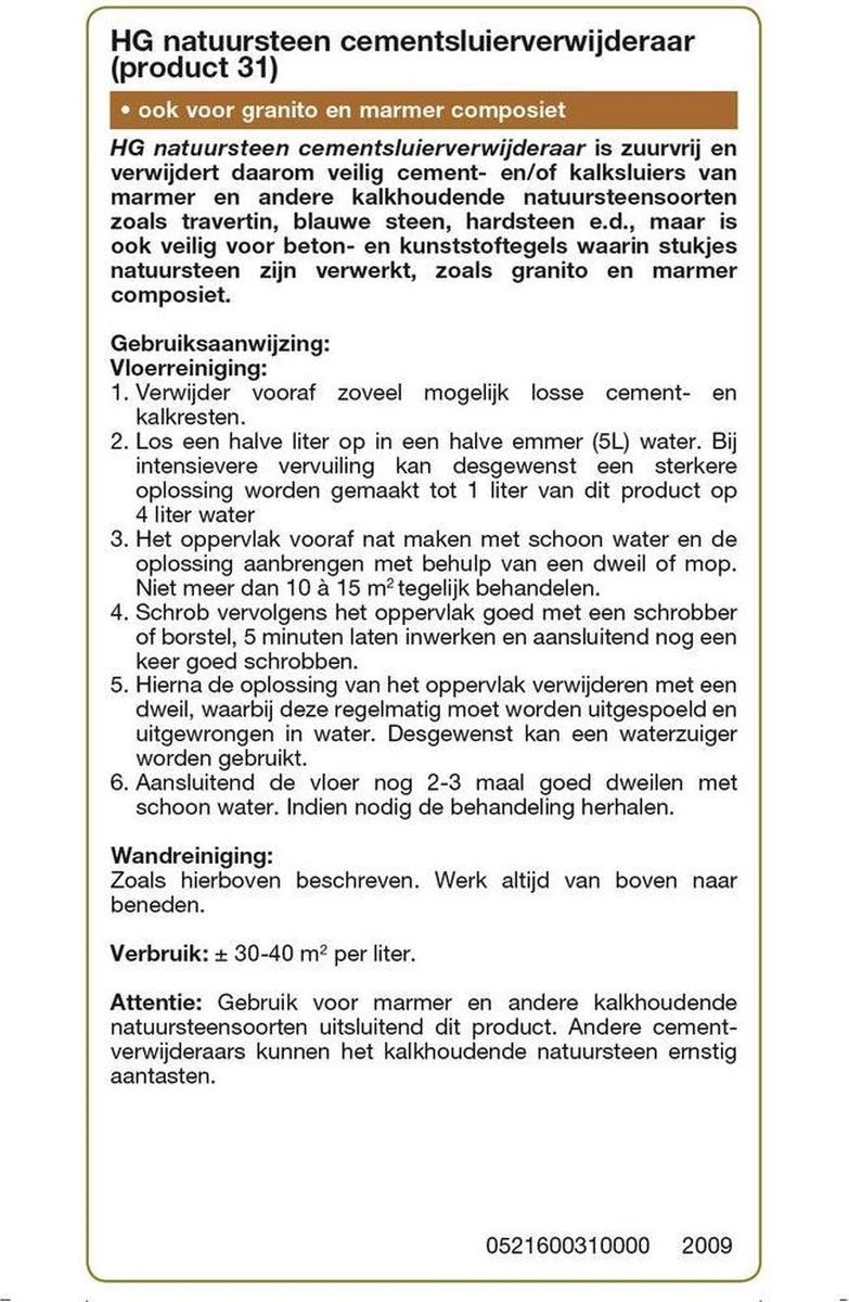 HG Natuursteen Cement- & Kalksluier Verwijderaar (HG Product 31) - 1L - Veilig In Gebruik 3 HG Natuursteen Cement- & Kalksluier Verwijderaar (HG Product 31) - 1L - Veilig In Gebruik - Afbeelding 3