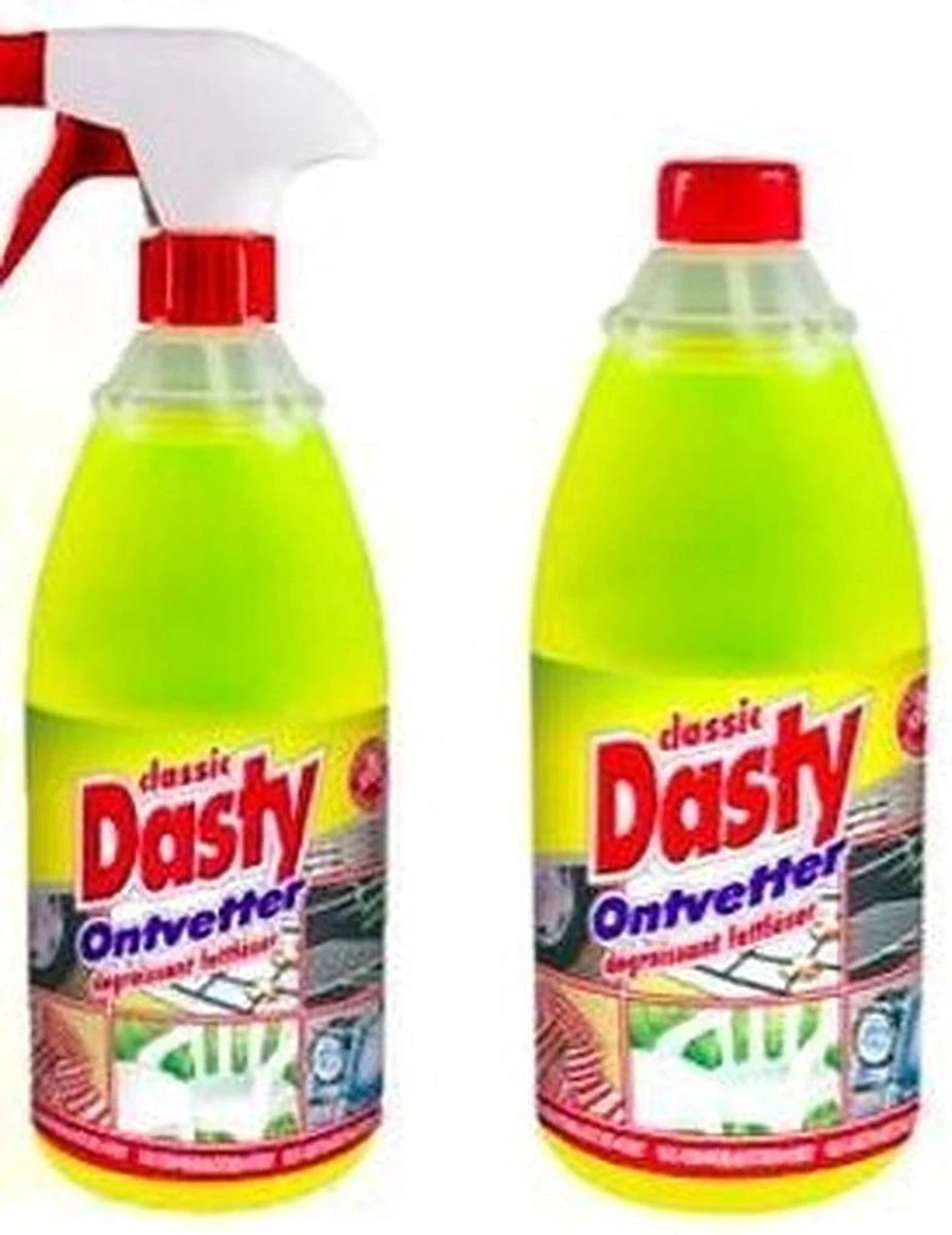 Dasty Ontvetter Voordeelpack: 1x Spuitfles + 1 X Navulling + Set Sponzen + 1 Set Schoonmaakhandschoenen 1 Dasty Ontvetter Voordeelpack: 1x Spuitfles + 1 X Navulling + Set Sponzen + 1 Set Schoonmaakhandschoenen