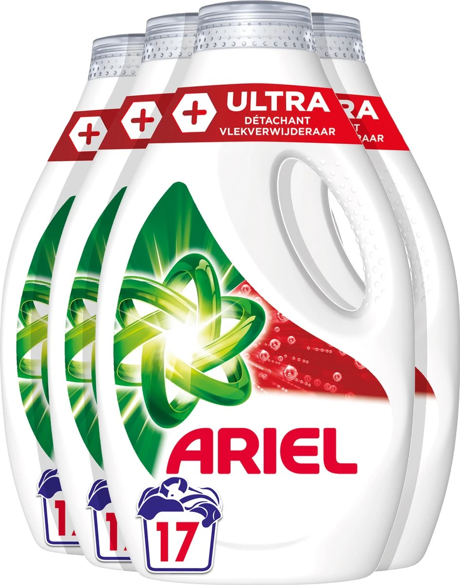 Ariel Vloeibaar Wasmiddel + Ultra Vlekverwijderaar - 4 X 17 Wasbeurten - Voordeelverpakking 1 Ariel Vloeibaar Wasmiddel + Ultra Vlekverwijderaar - 4 X 17 Wasbeurten - Voordeelverpakking