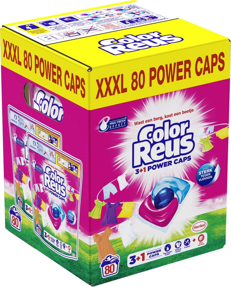 Color Reus Power Caps Wascapsules – Wasmiddel Capsules – Voordeelverpakking – 2x40 Wasbeurten 3 Color Reus Power Caps Wascapsules – Wasmiddel Capsules – Voordeelverpakking – 2x40 Wasbeurten - Afbeelding 3