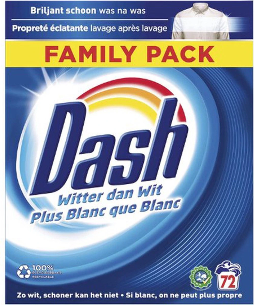 Dash Waspoeder Original Wit - Wasmiddel - 72 Wasbeurten - Voordeelverpakking 1 Dash Waspoeder Original Wit - Wasmiddel - 72 Wasbeurten - Voordeelverpakking